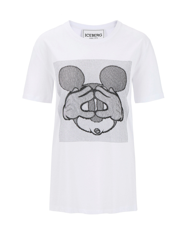 White Iceberg T-shirt with embroidered Mickey Mouse graphic - Iceberg - Official Website
