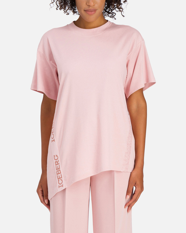 T-shirt da donna rosa con arricciatura e fettuccia con logo Iceberg - Iceberg - Official Website
