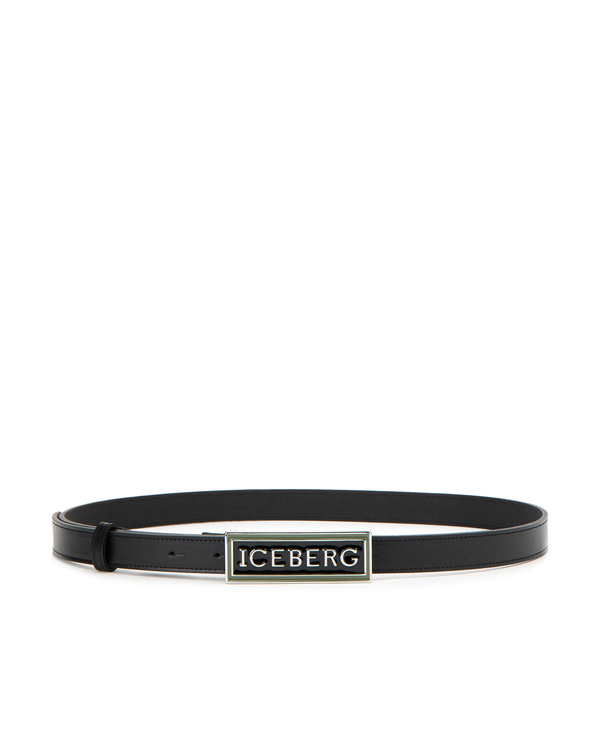 Black leather belt with square Iceberg buckle - Iceberg - Official Website