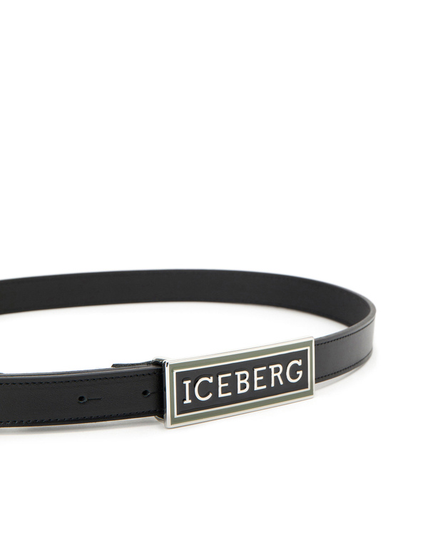 Black leather belt with square Iceberg buckle - Iceberg - Official Website