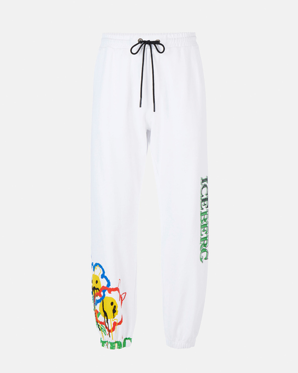 Men's white joggers with contrasting print and logo - Iceberg - Official Website