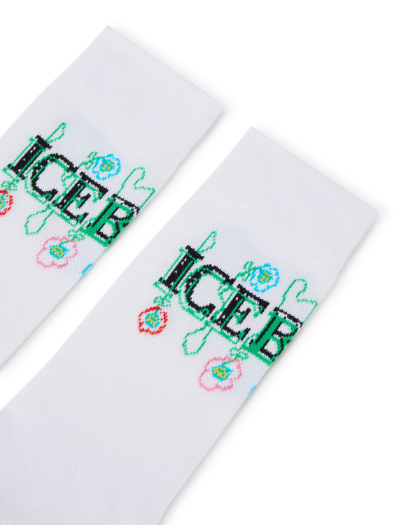 Men's white cotton socks with blurry flowers logo - Iceberg - Official Website