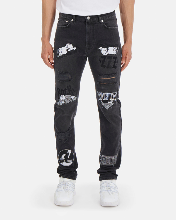 Men's black skinny fit jeans with tears and Peanuts graphics - Iceberg - Official Website
