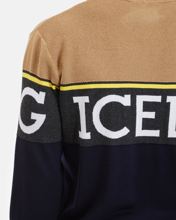 Men's crew neck multicolour wool pullover with contrasting logo - Iceberg - Official Website