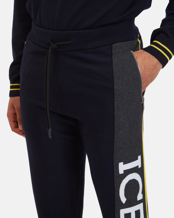 Men's jog pants in pure merino wool in various colours with contrasting logo - Iceberg - Official Website