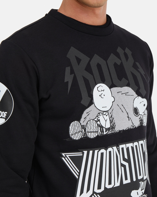 Black extreme fit men's crew neck sweatshirt with contrasting "ICEBERG ROCKS PEANUTS" print - Iceberg - Official Website
