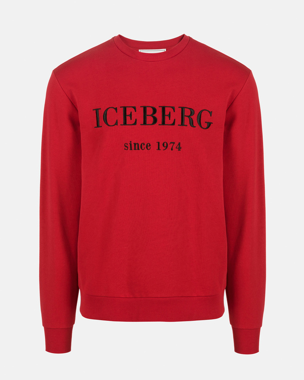 Men's crew neck bordeaux cotton sweatshirt with contrasting logo - Iceberg - Official Website
