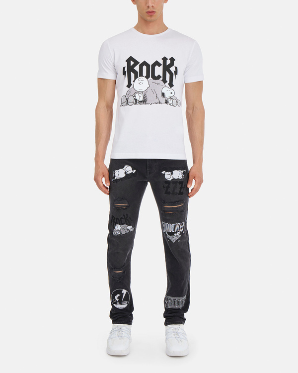 Men's vintage effect cotton t-shirt with "Iceberg Rocks Peanuts" print and maxi Iceberg Rock logo - Iceberg - Official Website
