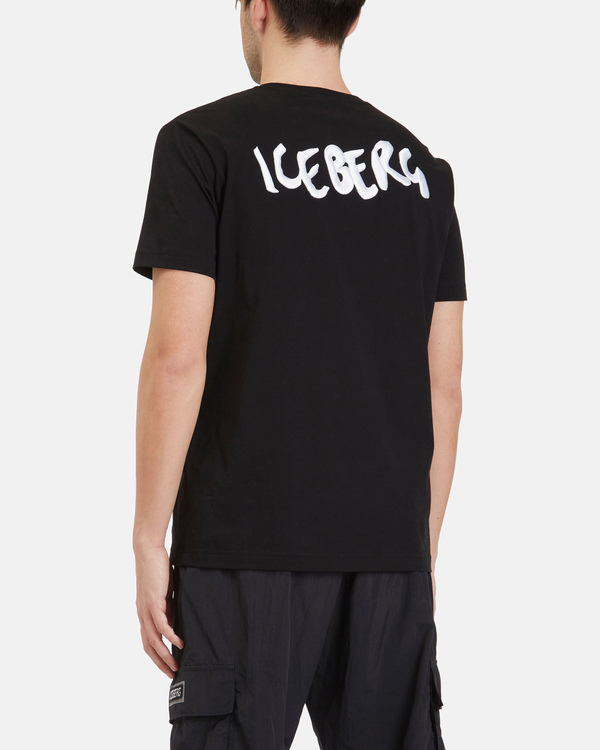 Men's black T-Shirt with contrasting logo on front and embroidered logo on back - Iceberg - Official Website