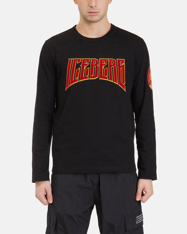 Men's black long sleeve T-Shirt with contrasting logo - Iceberg - Official Website
