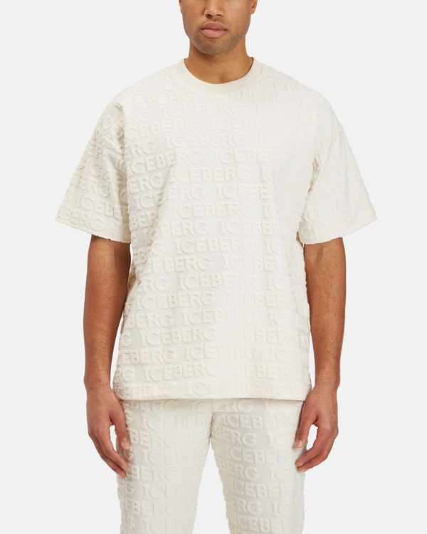T-shirt uomo color cipria fit over con logo 3D all over in interlock jacquardato - Iceberg - Official Website