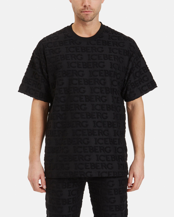 Fit over men's black t-shirt with 3D logo all-over - Iceberg - Official Website