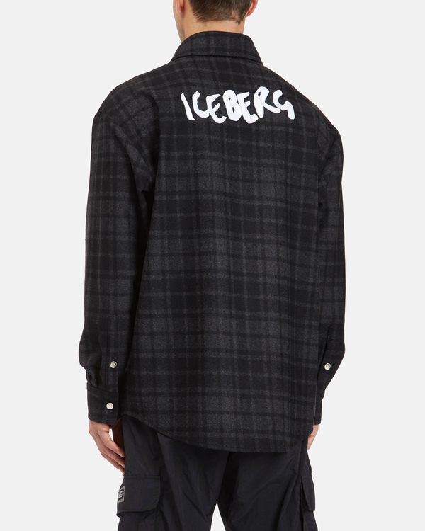 Men's black and grey patterned long sleeve shirt with contrasting logo - Iceberg - Official Website