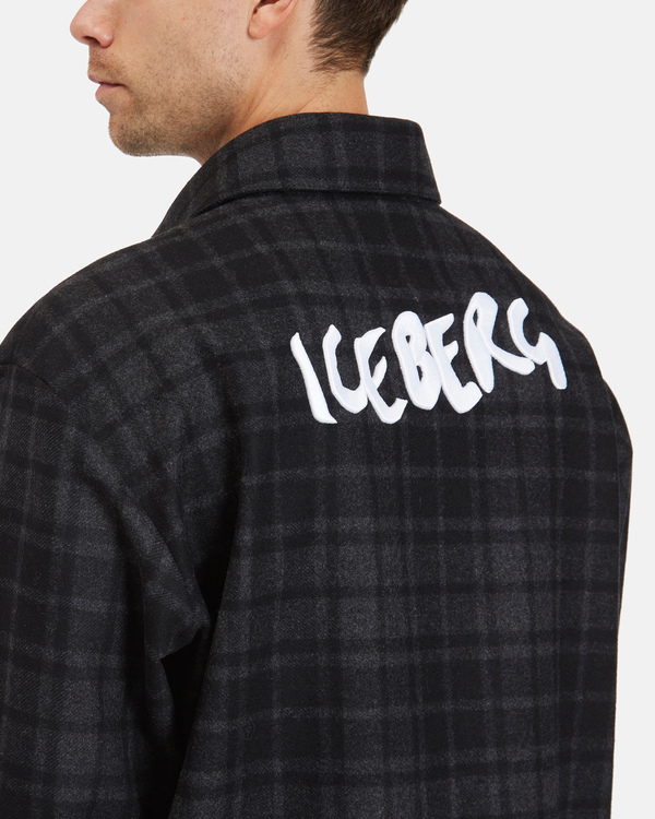 Men's black and grey patterned long sleeve shirt with contrasting logo - Iceberg - Official Website