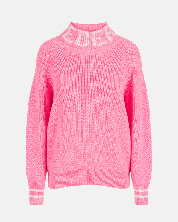 Women's fluorescent pink relaxed fit turtleneck sweater featuring dropped shoulders - Iceberg - Official Website