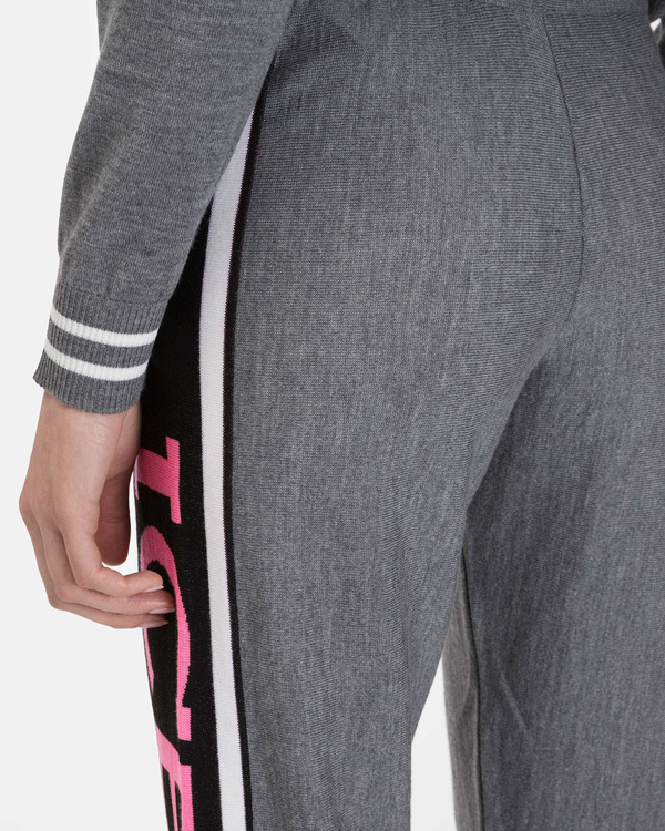Pantaloni sportivi donna grigio chiaro in lana merinos con banda laterale logata a contrasto - Iceberg - Official Website