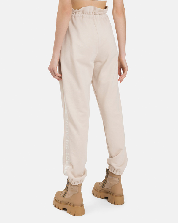 Pantaloni paperbag donna color cipria con dettaglio arricciato e tape logato tono su tono - Iceberg - Official Website