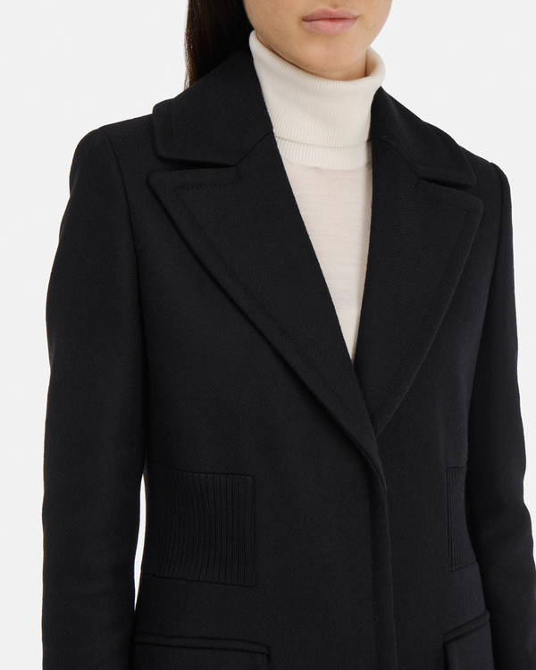 Women's black wool blend regular fit coat with press studs and logo piping - Iceberg - Official Website