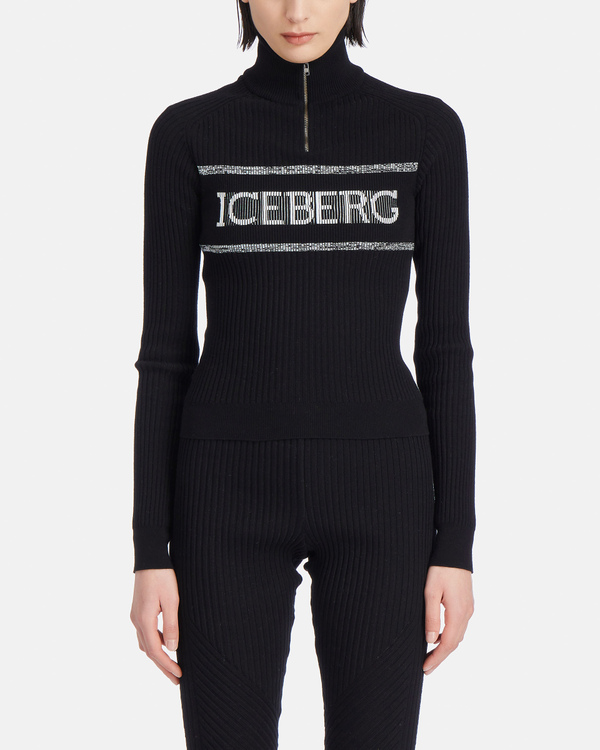 Iceberg logo turtleneck sweater in black - Iceberg - Official Website