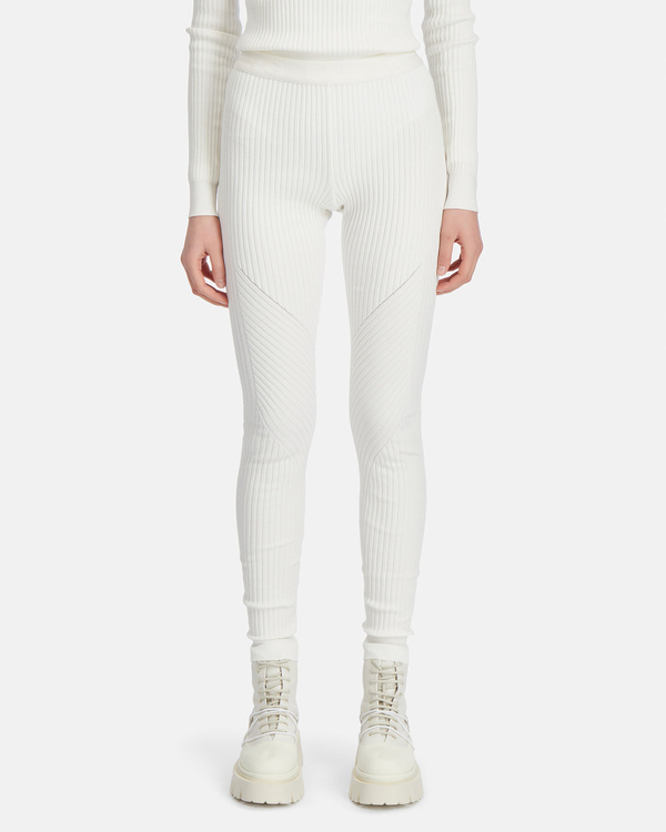 Women's white ribbed stretch rayon leggings - Iceberg - Official Website