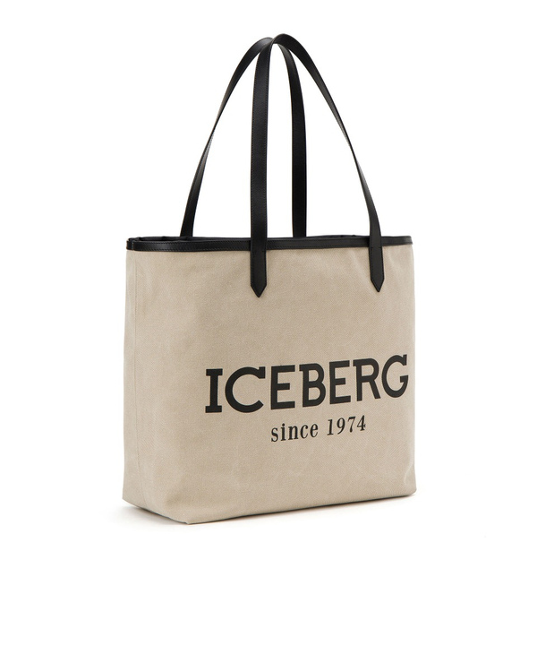 Shopper beige con stampa del logo Iceberg - Iceberg - Official Website