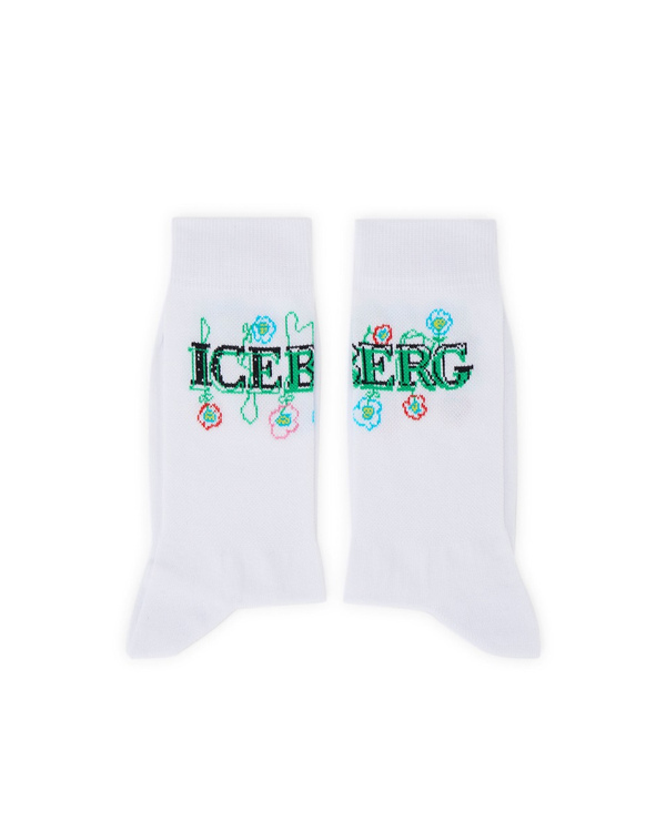 Men's white cotton socks with blurry flowers logo - Iceberg - Official Website