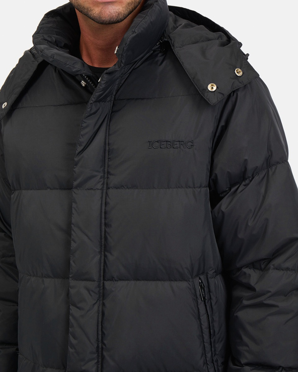 Men's nylon goose down jacket with zip front and logo - Iceberg - Official Website