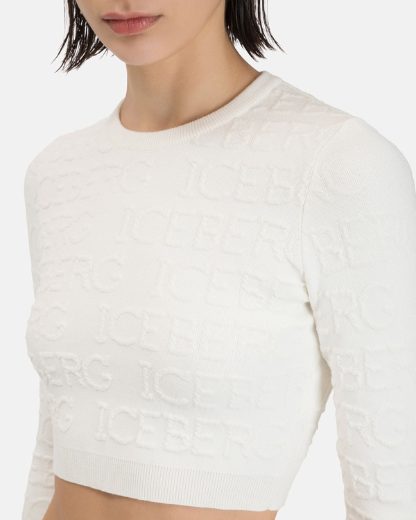 Women's cream cropped top in stretched rayon - Iceberg - Official Website