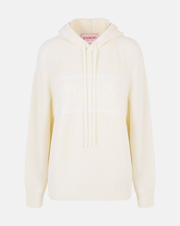 Cream hooded sweatshirt with 3d Iceberg logo - Iceberg - Official Website