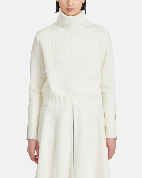 Cream high neck cropped sweater with sleeve zips and tone-on-tone logo - Iceberg - Official Website