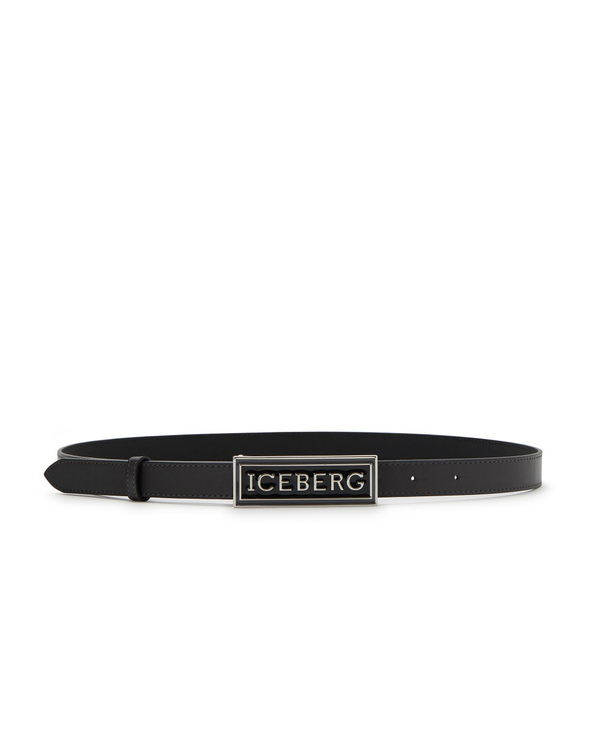 Black leather belt with logo - Iceberg - Official Website
