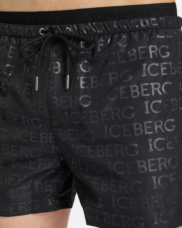 Black multi-logo short swim shorts - Iceberg - Official Website