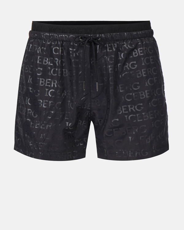Black multi-logo short swim shorts - Iceberg - Official Website