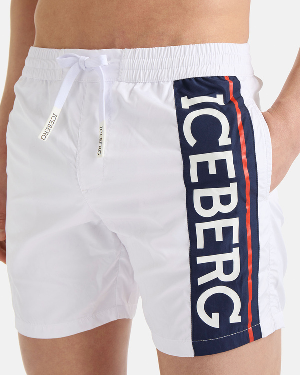White colourblock logo swim shorts - Iceberg - Official Website