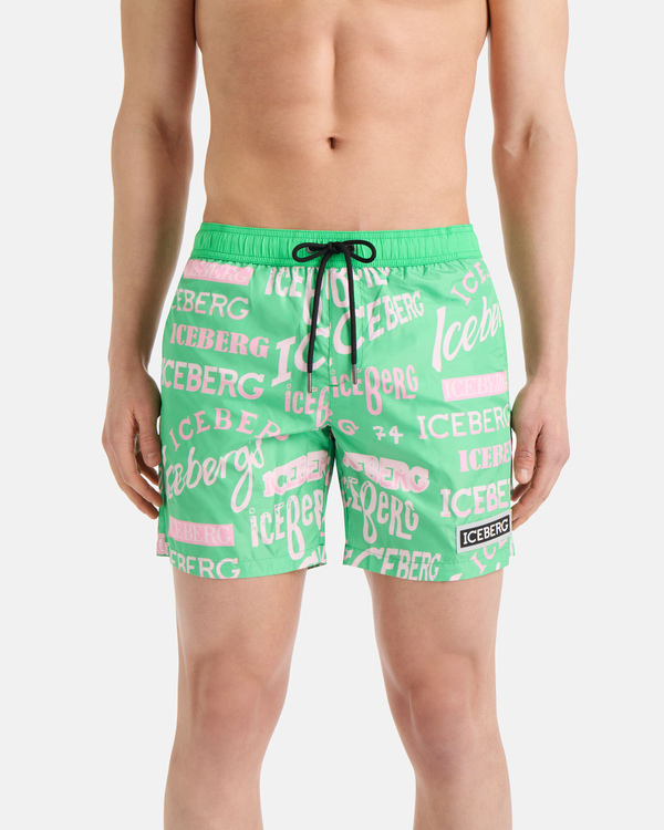 Green multi-logo print swim shorts - Iceberg - Official Website