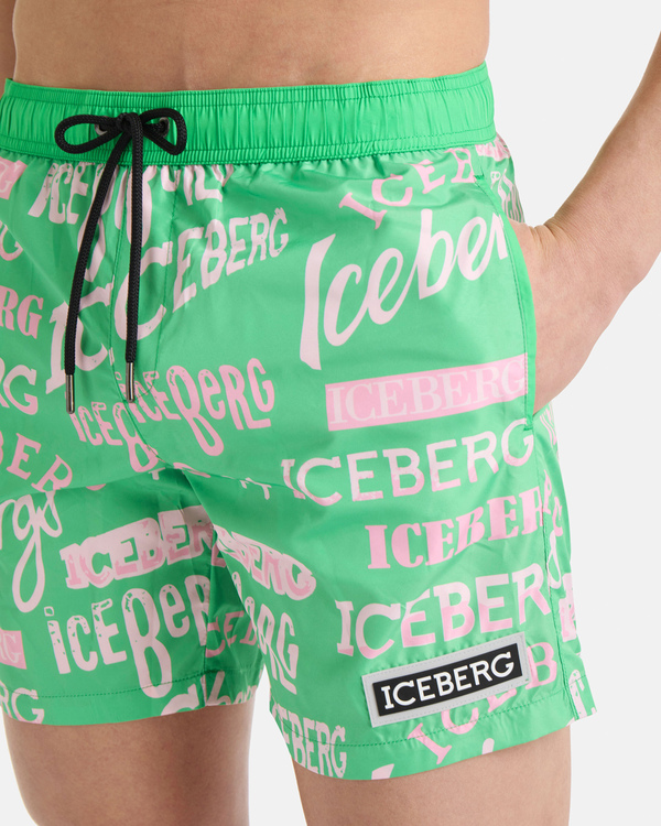 Green multi-logo print swim shorts - Iceberg - Official Website
