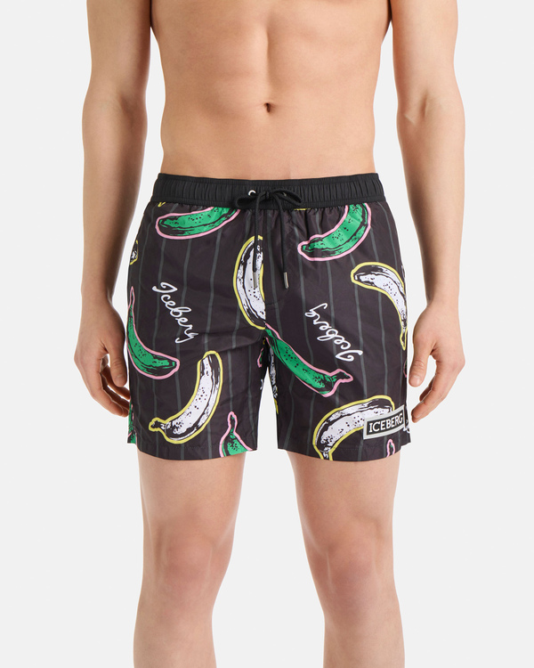 Black banana print swim shorts - Iceberg - Official Website