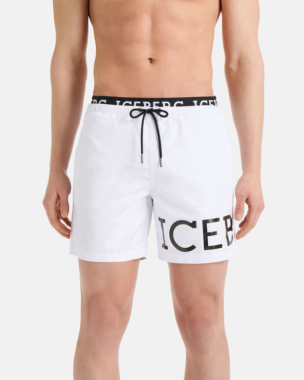White contrast logo waistband swim shorts - Iceberg - Official Website
