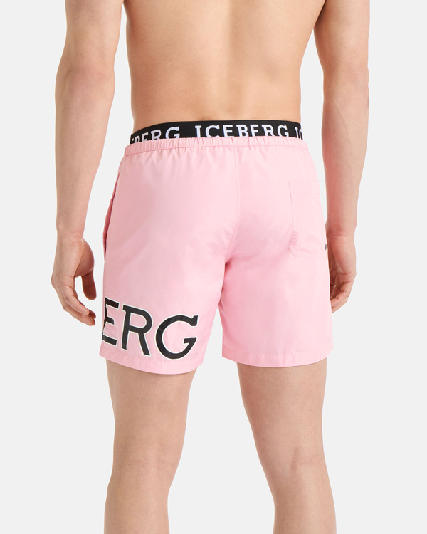 Pink contrast logo waistband swim shorts - Iceberg - Official Website