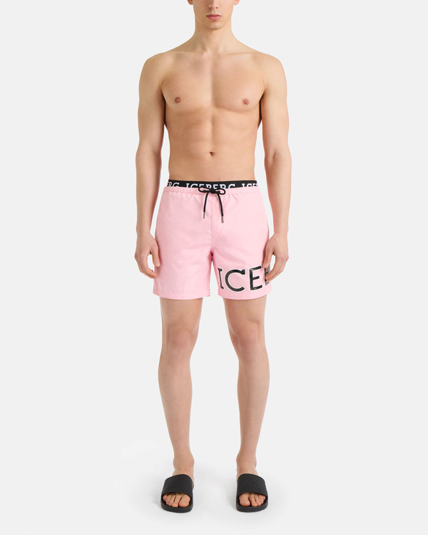 Pink contrast logo waistband swim shorts - Iceberg - Official Website