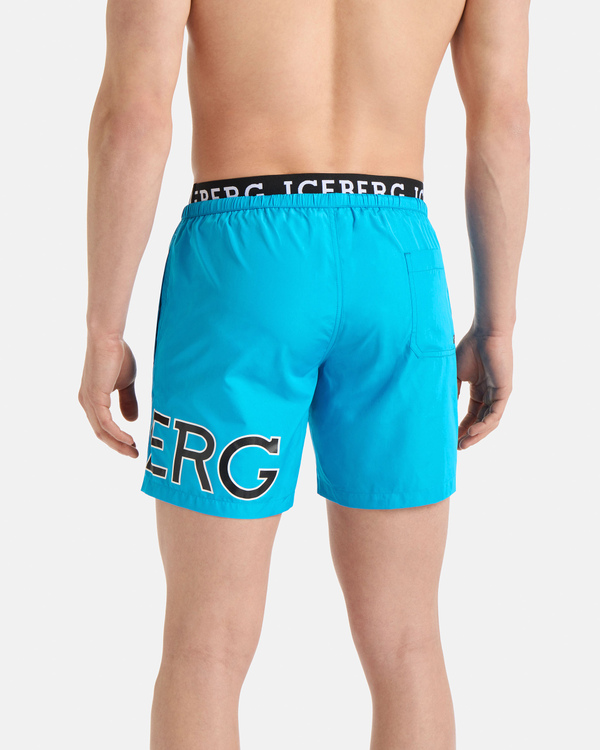 Turquoise contrast logo waistband swim shorts - Iceberg - Official Website