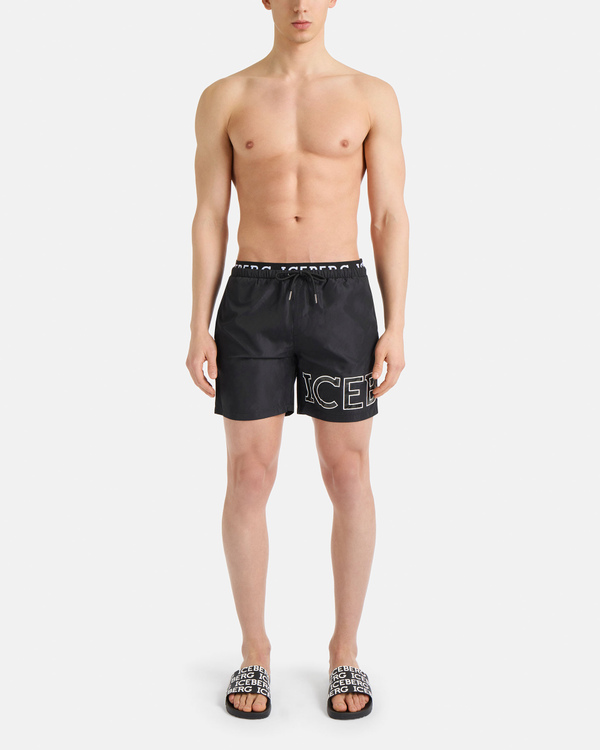 Black contrast logo waistband swim shorts - Iceberg - Official Website