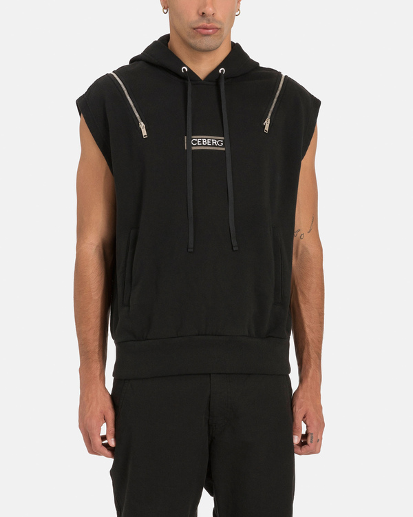 Black sleeveless hoodie with zip - Iceberg - Official Website