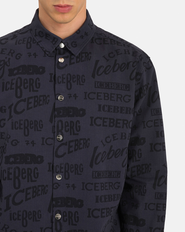 Blue Multilogo Print Shirt - Iceberg - Official Website