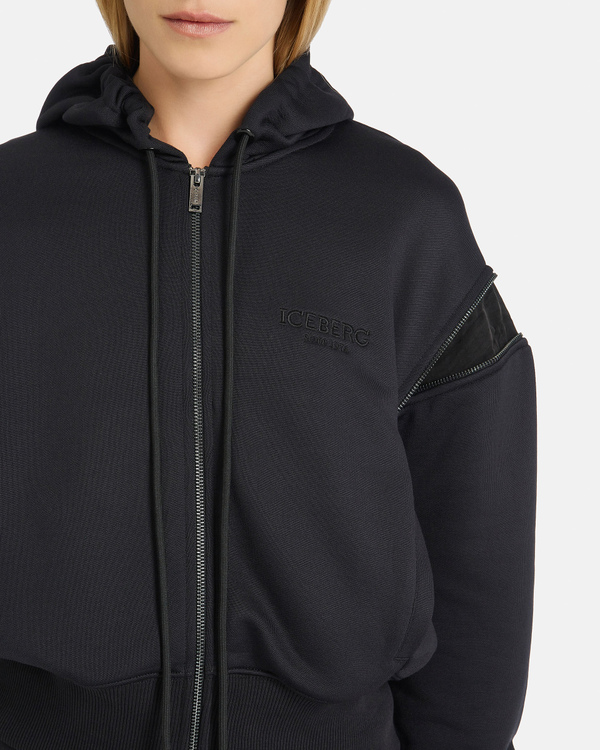 Black Hooded Sweatshirt with Zip - Iceberg - Official Website