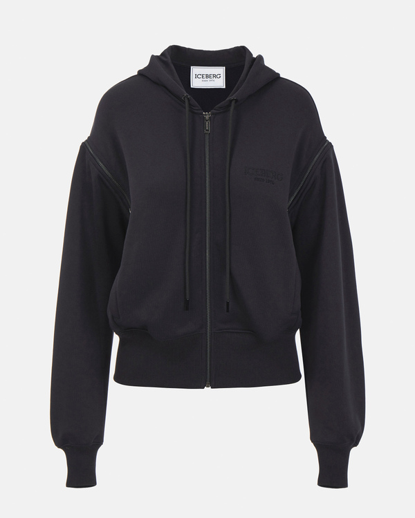 Black Hooded Sweatshirt with Zip - Iceberg - Official Website