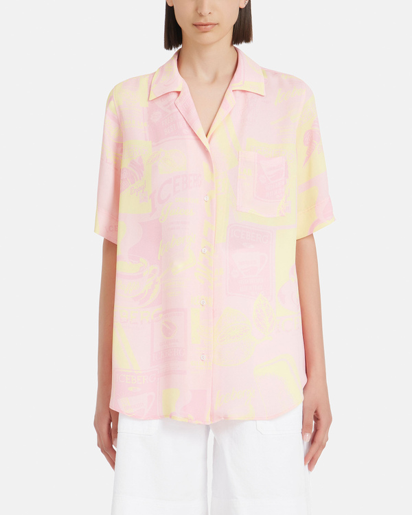 Short-sleeved pink coffee print shirt - Iceberg - Official Website