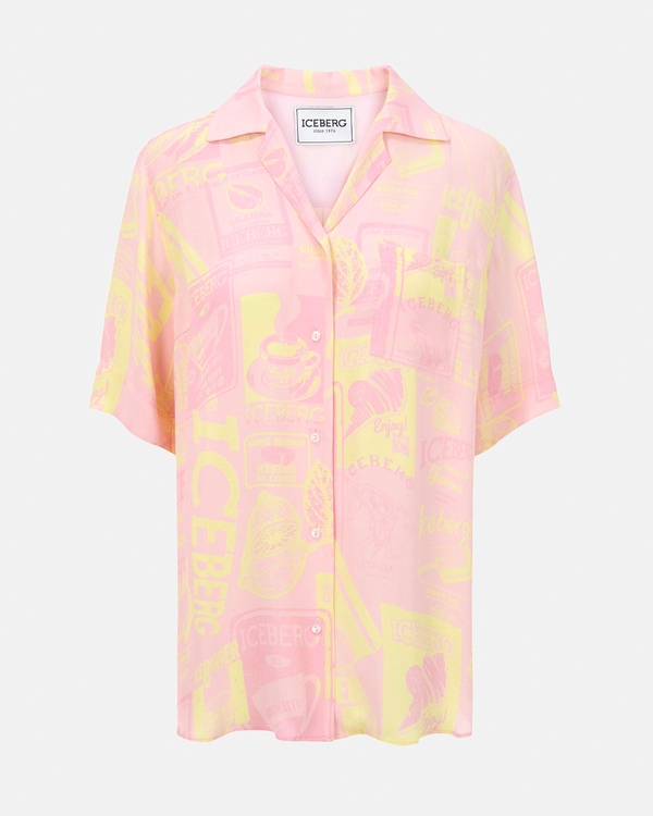 Short-sleeved pink coffee print shirt - Iceberg - Official Website