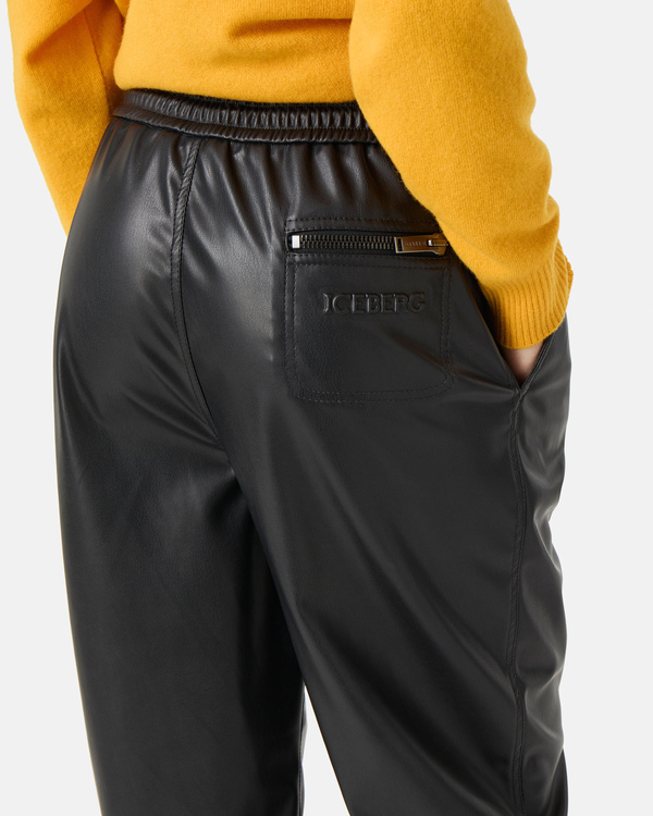 Faux leather black logo joggers - Iceberg - Official Website