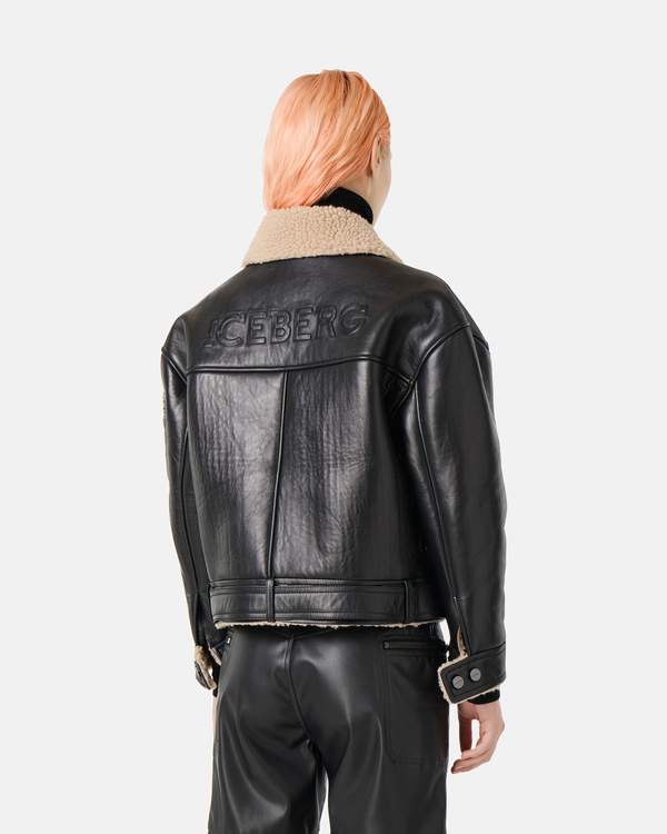 Logo leather jacket with belt - Iceberg - Official Website